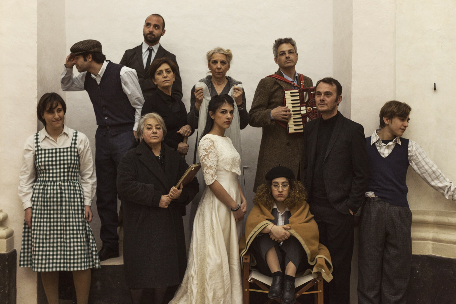 Local actors from Tricase pose in their stage costumes for a play on the Jewish refugees.